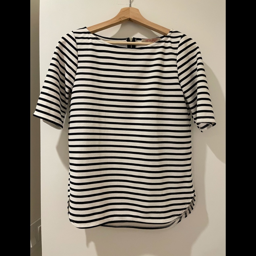 Navy and white striped top